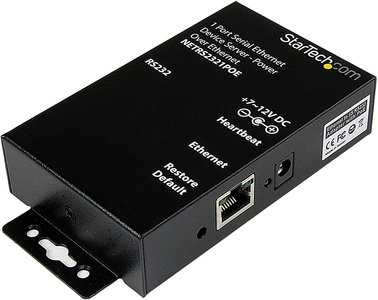 StarTech.com 1 Port RS232 Serial Ethernet Device Server - PoE Power Over Ethernet - Serial Over IP Device Server Adapter - PoE-Powered (NETRS2321POE)