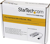 StarTech.com 4 Port USB 3.0 Hub - Multi Port USB Hub w/ Built-in Cable - Powered USB 3.0 Extender for Your Laptop - White (ST4300MINU3W) 4 x USB-A with Built in Cable White