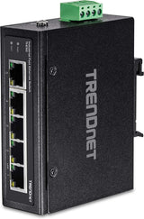 TRENDnet 5-Port Industrial Unmanaged Fast Ethernet DIN-Rail Switch, 5 x Fast Ethernet Ports, IP30, Operating Temperature Range of -40° – 75°C (-40° – 167°F), Lifetime Protection, Black, TI-E50 5 Port Switch
