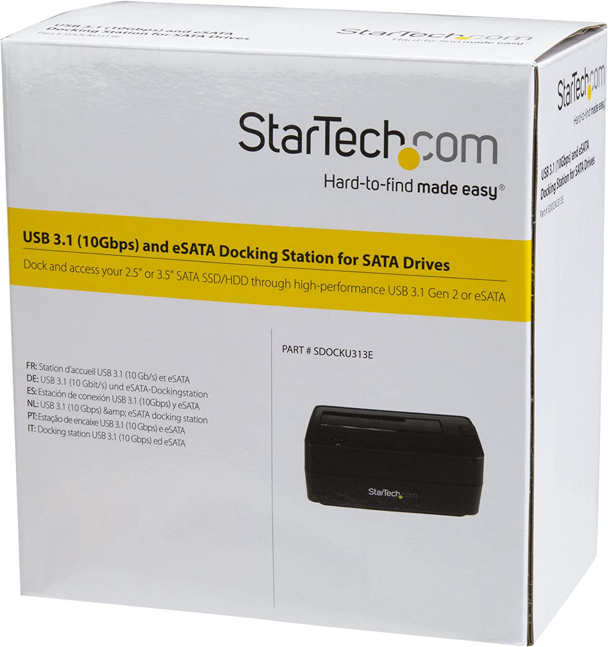 StarTech.com Single Bay USB 3.1 / eSATA to SATA Hard Drive Docking Station, USB 3.1 (10 Gbps) Hard Drive Dock, External 2.5/3.5" SATA III HDD/SSD Top-Loading Hard Drive Bay (SDOCKU313E) 2.5/3.5" SATA Drive USB 3.1 (10 Gbps)/eSATA