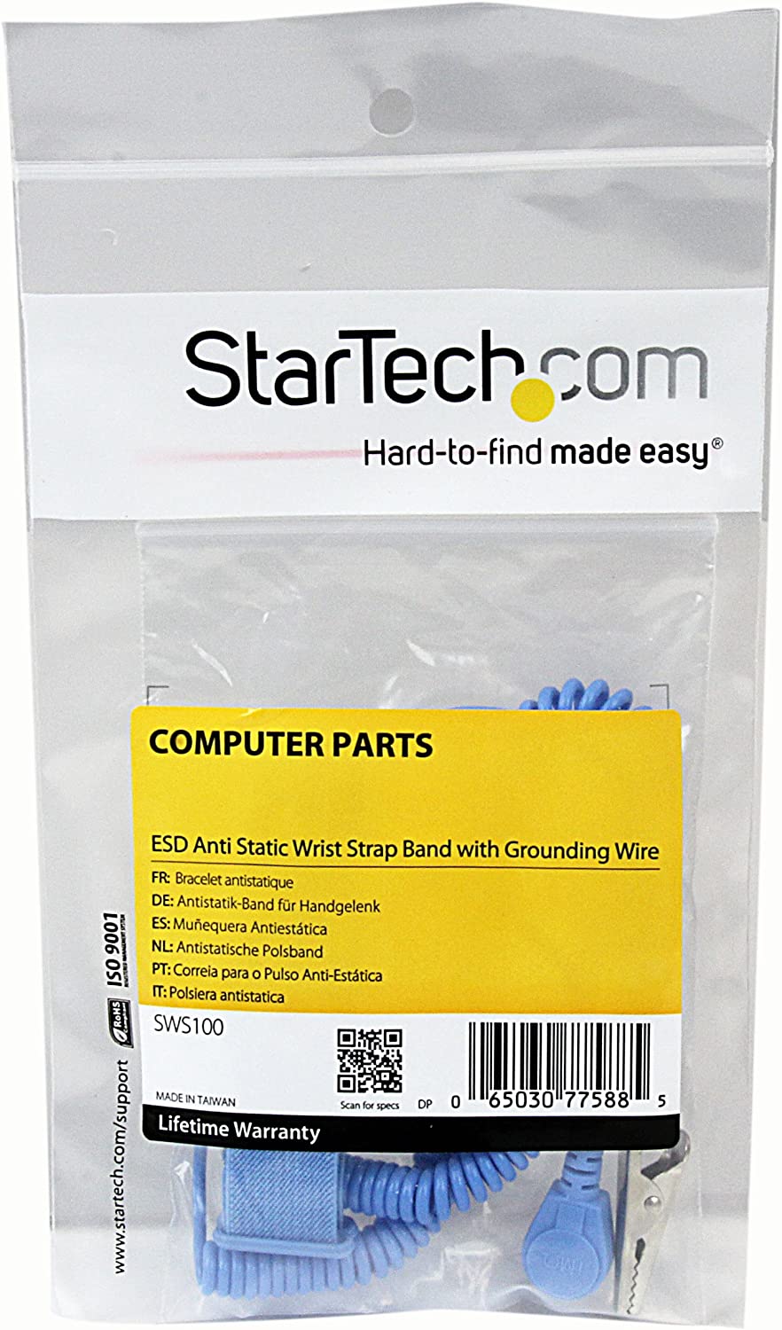 StarTech.com ESD Anti Static Wrist Strap Band with Grounding Wire - AntiStatic Wrist Strap - Anti-static wrist band (SWS100),Blue