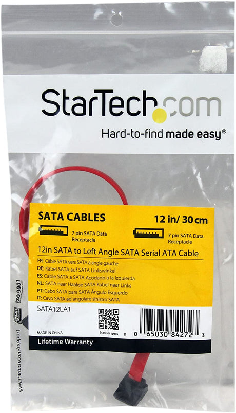 StarTech.com SATA to Left Angle SATA Serial ATA Cable - SATA cable - Serial ATA 150/300/600 - SATA (R) to SATA (R) - 1 ft - left-angled connector - red - SATA12LA1 12 inch Left Angle