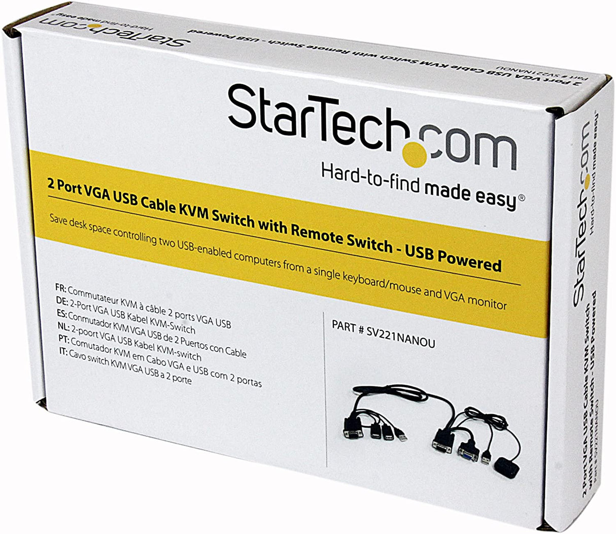 StarTech.com 2 Port USB VGA Cable KVM Switch - USB Powered with Remote Switching (SV221NANOU)