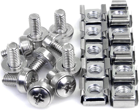 StarTech.com M6 Screws and Cage Nuts - 50 Pack - M6 Mounting Screws and Cage Nuts for Server Rack and Cabinet - Silver (CABSCREWM6) 50x M6 Silver Cage Nuts and Mounting Screws