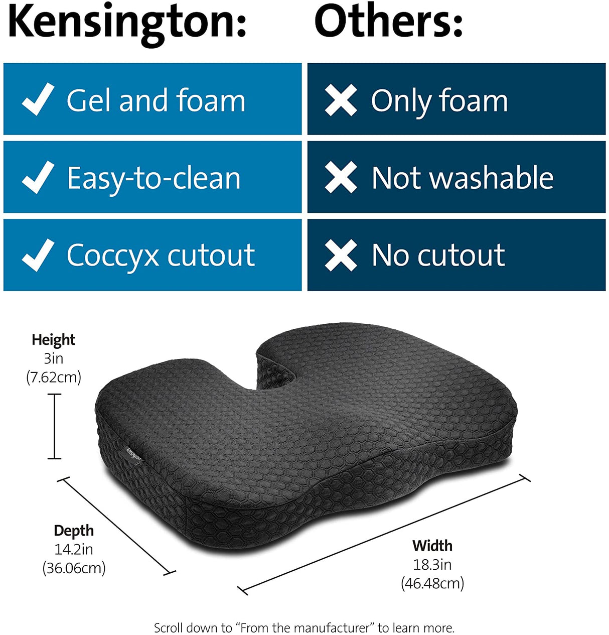 Kensington Cooling Gel; Cushion Seat Rest (K55807WW) Seat Cushion with Cool Gel