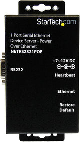 StarTech.com 1 Port RS232 Serial Ethernet Device Server - PoE Power Over Ethernet - Serial Over IP Device Server Adapter - PoE-Powered (NETRS2321POE)