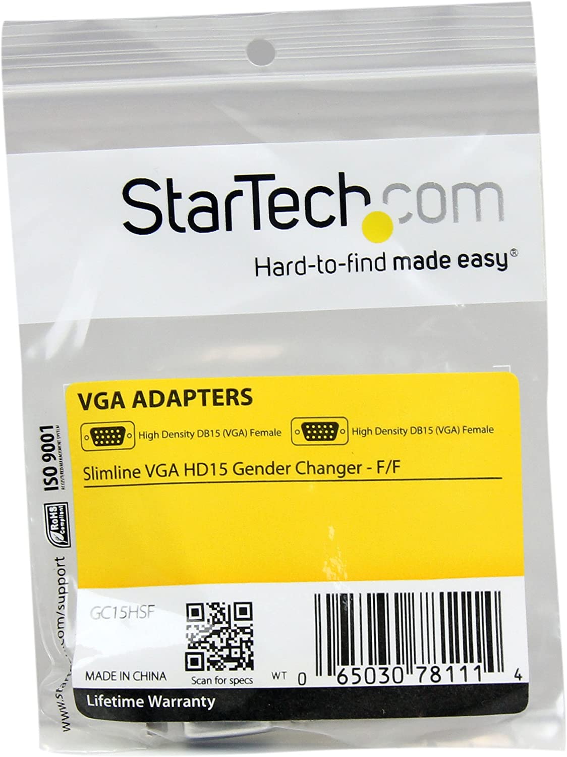 StarTech.com Slimline VGA HD15 Gender Changer - F/F - HD15 gender changer - VGA coupler - VGA gender changer (GC15HSF)