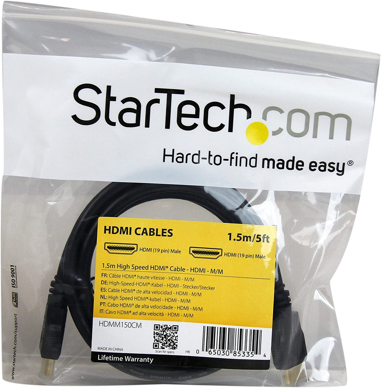 StarTech.com 1.5m High Speed HDMI Cable Ultra HD 4k x 2k HDMI Cable HDMI to HDMI M/M - 5 ft HDMI 1.4 Cable - Audio/Video Gold-Plated (HDMM150CM) 1.5 meter