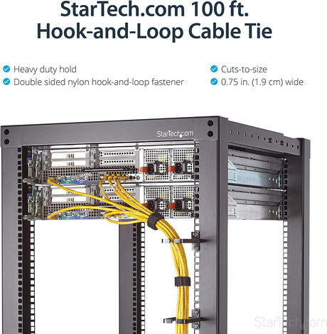 StarTech.com 100ft. Hook and Loop Roll - Cut-to-Size Reusable Cable Ties - Bulk Industrial Wire Fastener Tape - Adjustable Fabric Wraps - Black (HKLP100) 100 ft Black