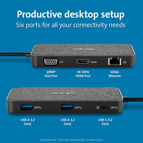 Kensington SD1650P USB-C 4K Docking Station with 100W Power Pass-Through - Windows/MacOS/Chrome/iOS/Android (K34020WW)