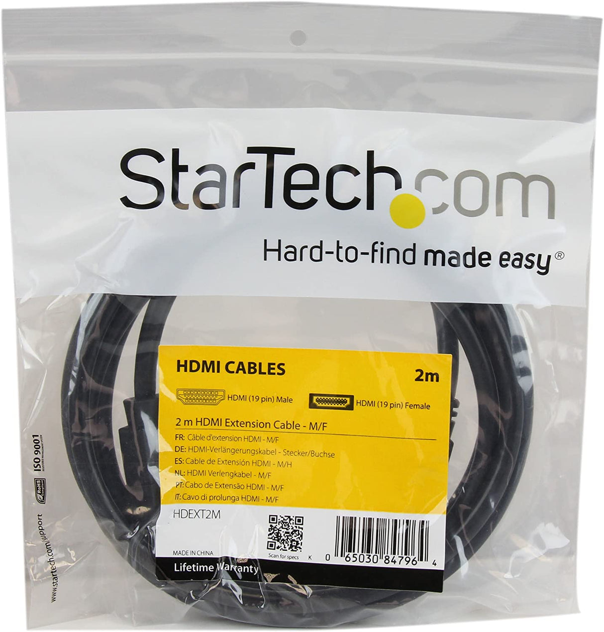 StarTech.com 2m HDMI Extension Cable - Ultra HD 4k x 2k HDMI Cable M/F - 2m HDMI Extension - HDMI Male Female Cable - HDMI Extension cord (HDEXT2M),Black