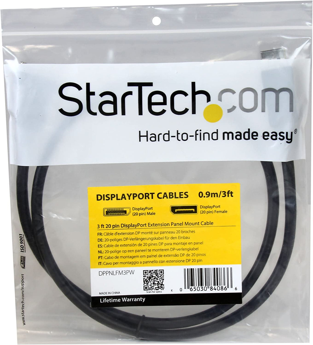 StarTech.com 3 ft / 91 cm 20 pin DP DisplayPort Extension Panel Mount Cable - DisplayPort to DisplayPort - Male to Female (DPPNLFM3PW) Power Delivery 3 ft / 1m