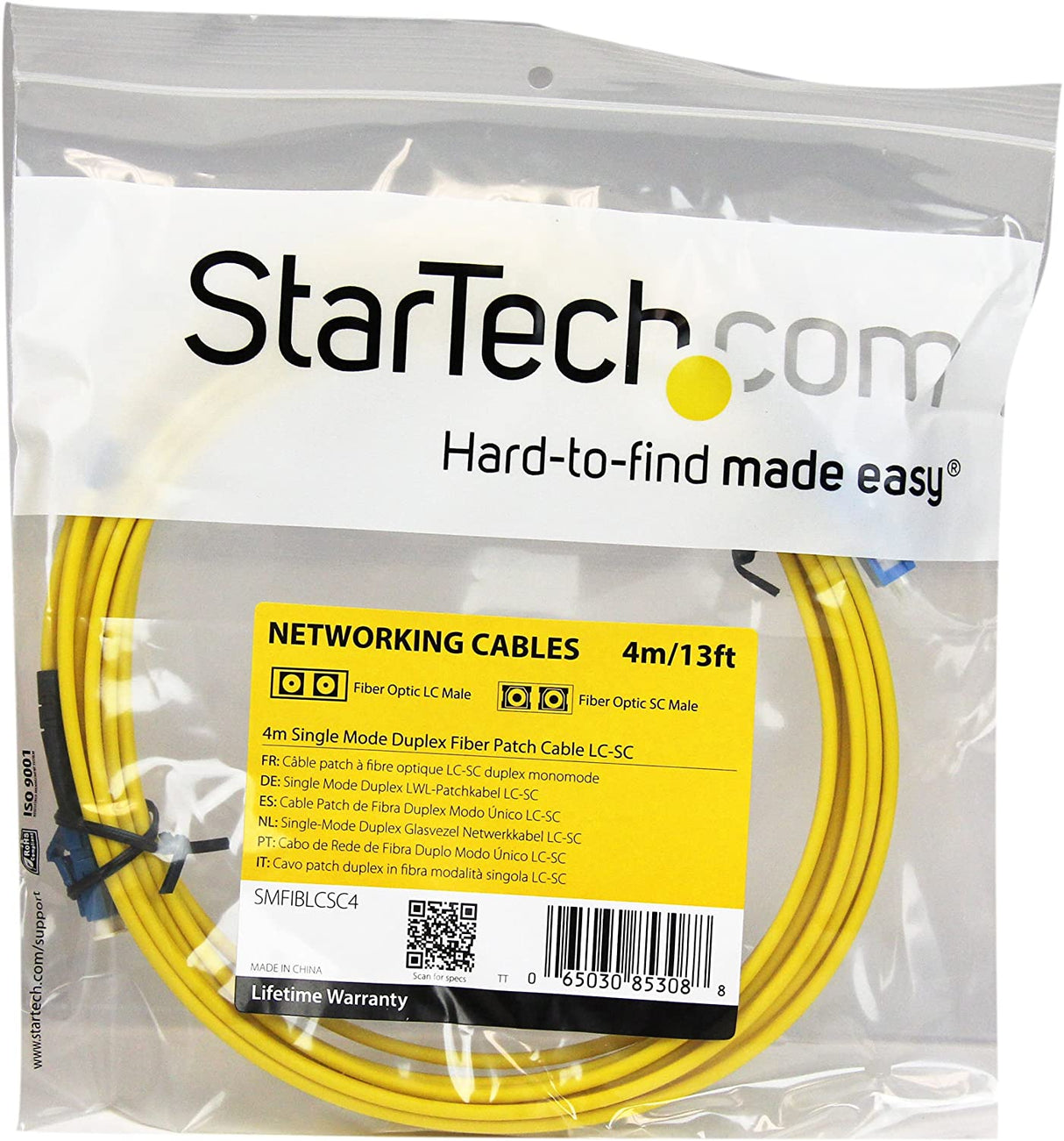 StarTech.com 4m Fiber Optic Cable - Single-Mode Duplex 9/125 - LSZH - LC/SC - OS1 - LC to SC Fiber Patch Cable (SMFIBLCSC4) Yellow 13 ft / 4 m LC to SC Single-Mode Duplex 9/125