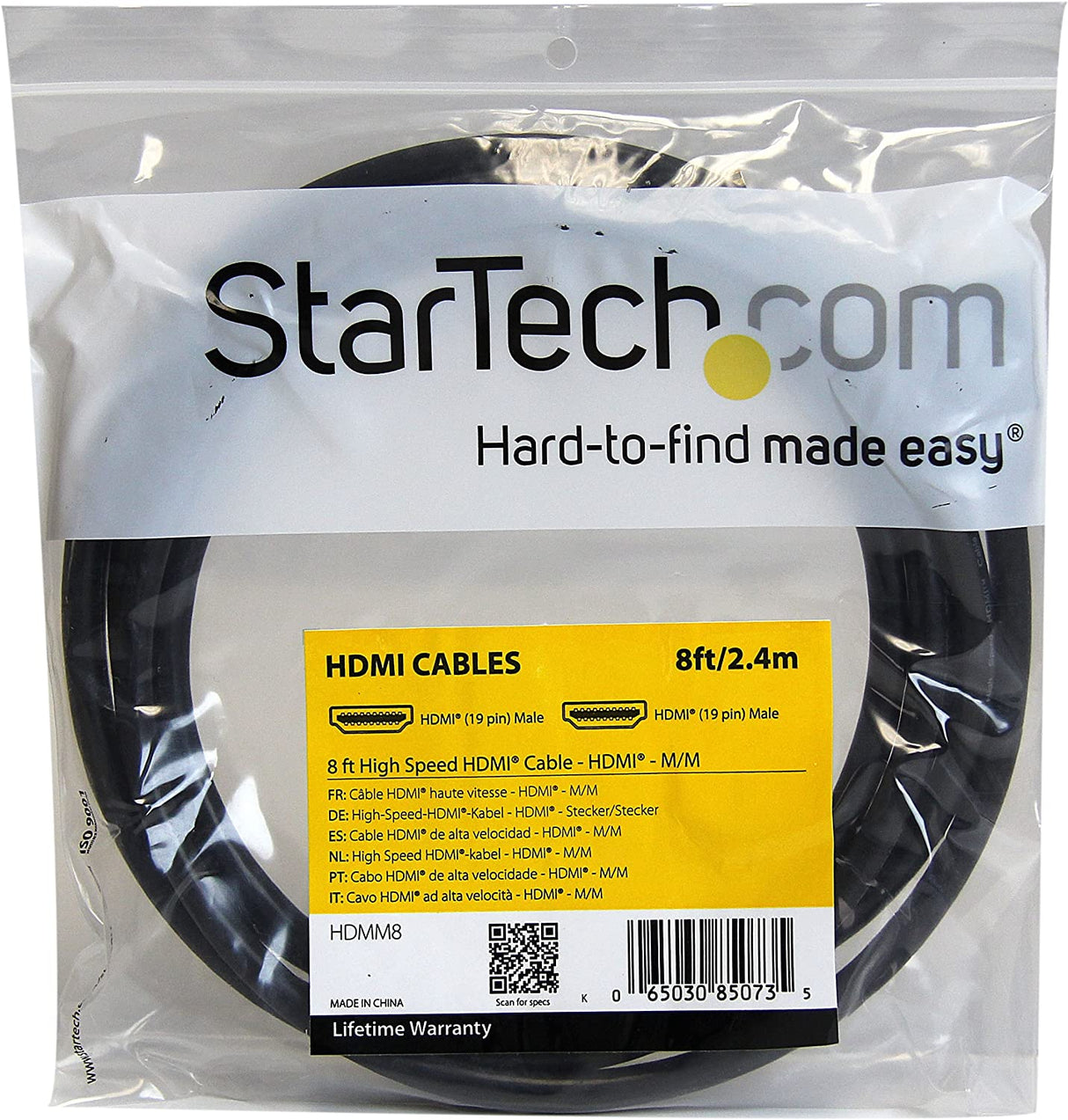 StarTech.com 8 ft High Speed HDMI Cable – Ultra HD 4k x 2k HDMI Cable – HDMI to HDMI M/M - 8ft HDMI 1.4 Cable - Audio/Video Gold-Plated (HDMM8) Black 8 ft / 2.5m HDMI Cable