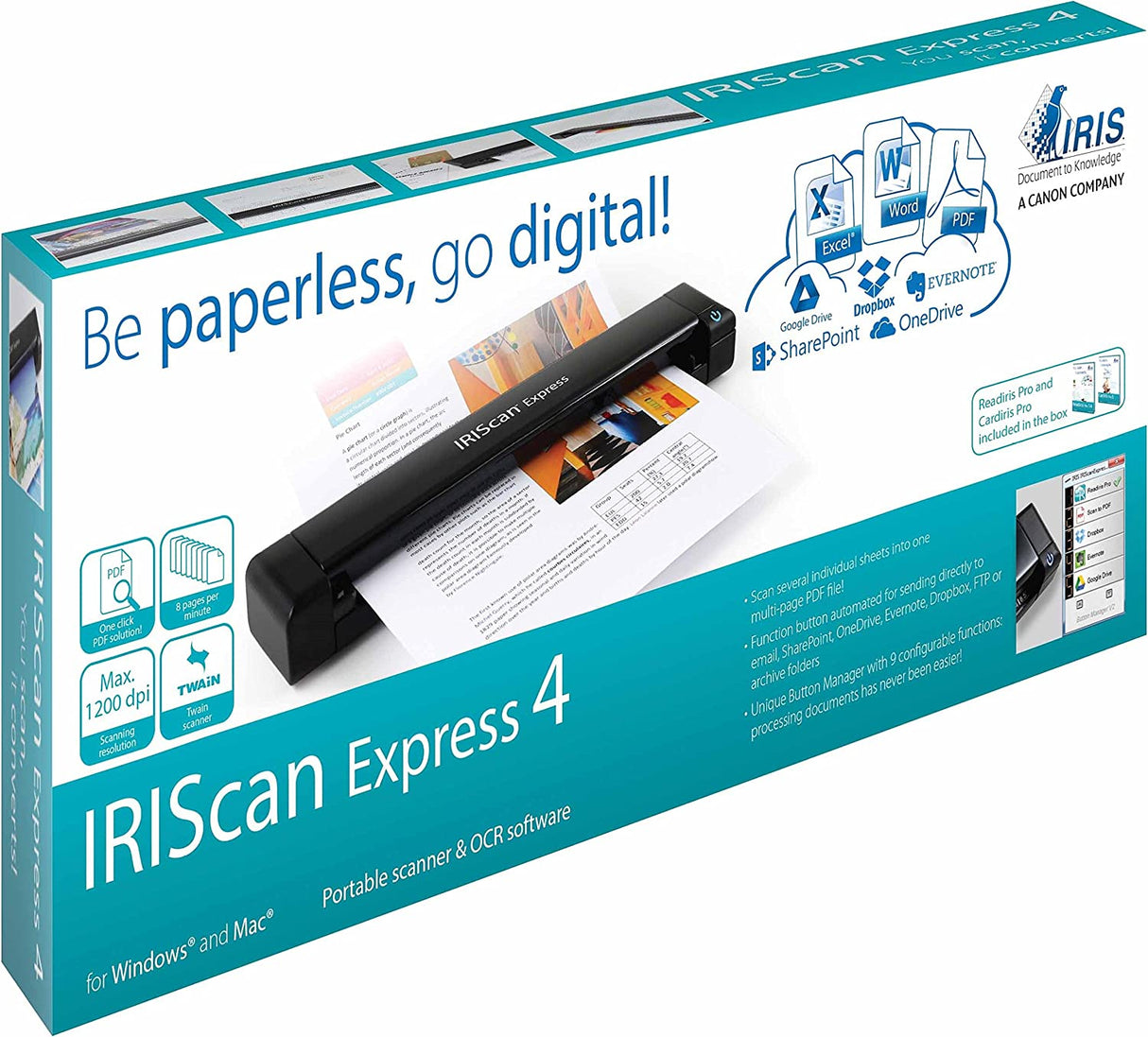Iris usa IRIScan Express 4 USB Portable 1200 dpi Scanner