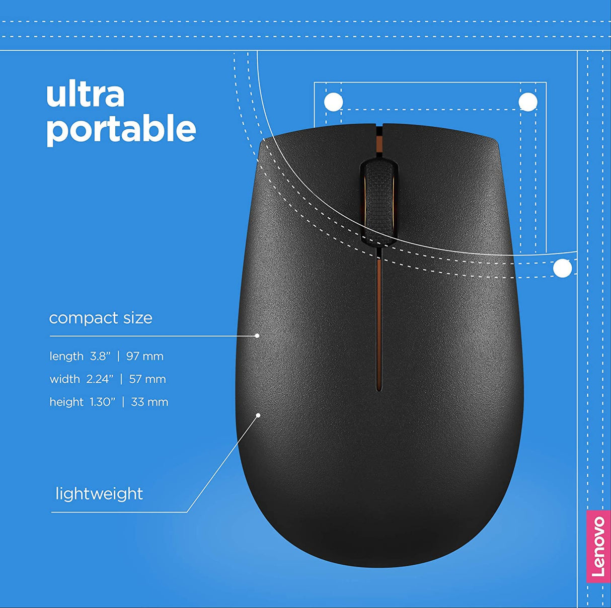 Lenovo 300 Wireless Compact Mouse, Black, 1000 dpi, Ultra-portable design, Up to 12 months battery life, GX30K79402