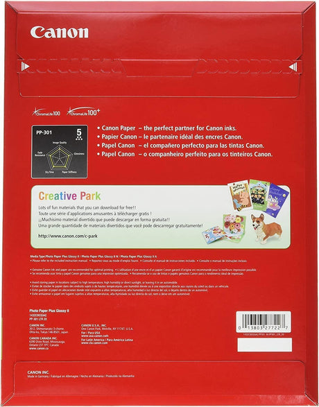Canon 1432C003 PP-301 LTR Photo Paper Plus Glossy Letter (20 Sheets/Package) 8.5"x11" 20 Sheets