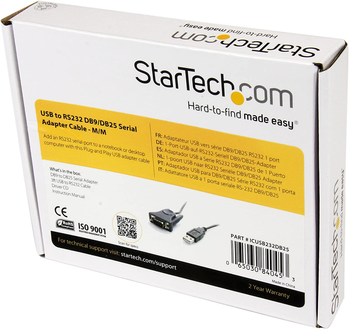 StarTech.com USB to Serial Adapter - 3 ft / 1m - with DB9 to DB25 Pin Adapter - Prolific PL-2303 - USB to RS232 Adapter Cable (ICUSB232DB25),Gray DB9 or DB25 Adapter