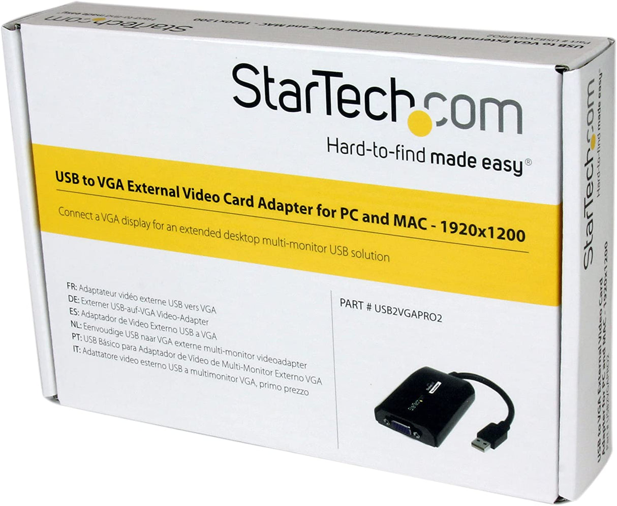 StarTech.com USB to VGA Adapter - 1920x1200 - External Video &amp; Graphics Card - Dual Monitor - Supports Mac &amp; Windows and Mirror &amp; Extend Mode (USB2VGAPRO2),Black USB 2.0 to VGA (DL Certified)