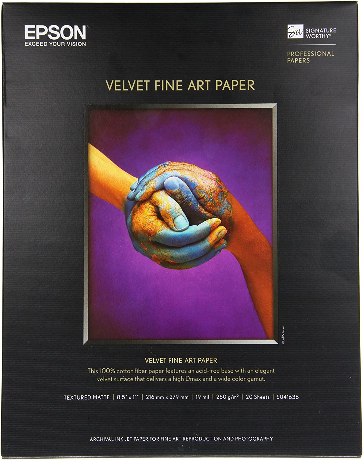 Epson Velvet Fine Art Paper (8.5x11 Inches, 20 Sheets) (S041636) , White 8.5" x 11" 20 sheets