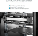 StarTech.com 2U Server Rack Shelf - Universal Vented Rack Mount Cantilever Tray for 19" Network Equipment Rack &amp; Cabinet - Heavy Duty Steel - Weight Capacity 50lb/23kg - 22" Deep Shelf (CABSHELF22V) 2U 22" Depth Rack Shelf