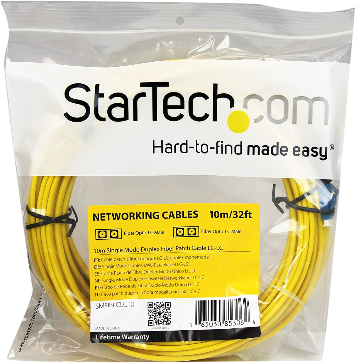 StarTech.com 10m Fiber Optic Cable - Single-Mode Duplex 9/125 - LSZH - LC/LC - OS1 - LC to LC Fiber Patch Cable (SMFIBLCLC10) Yellow 33 ft / 10 m LC to LC Single-Mode Duplex 9/125