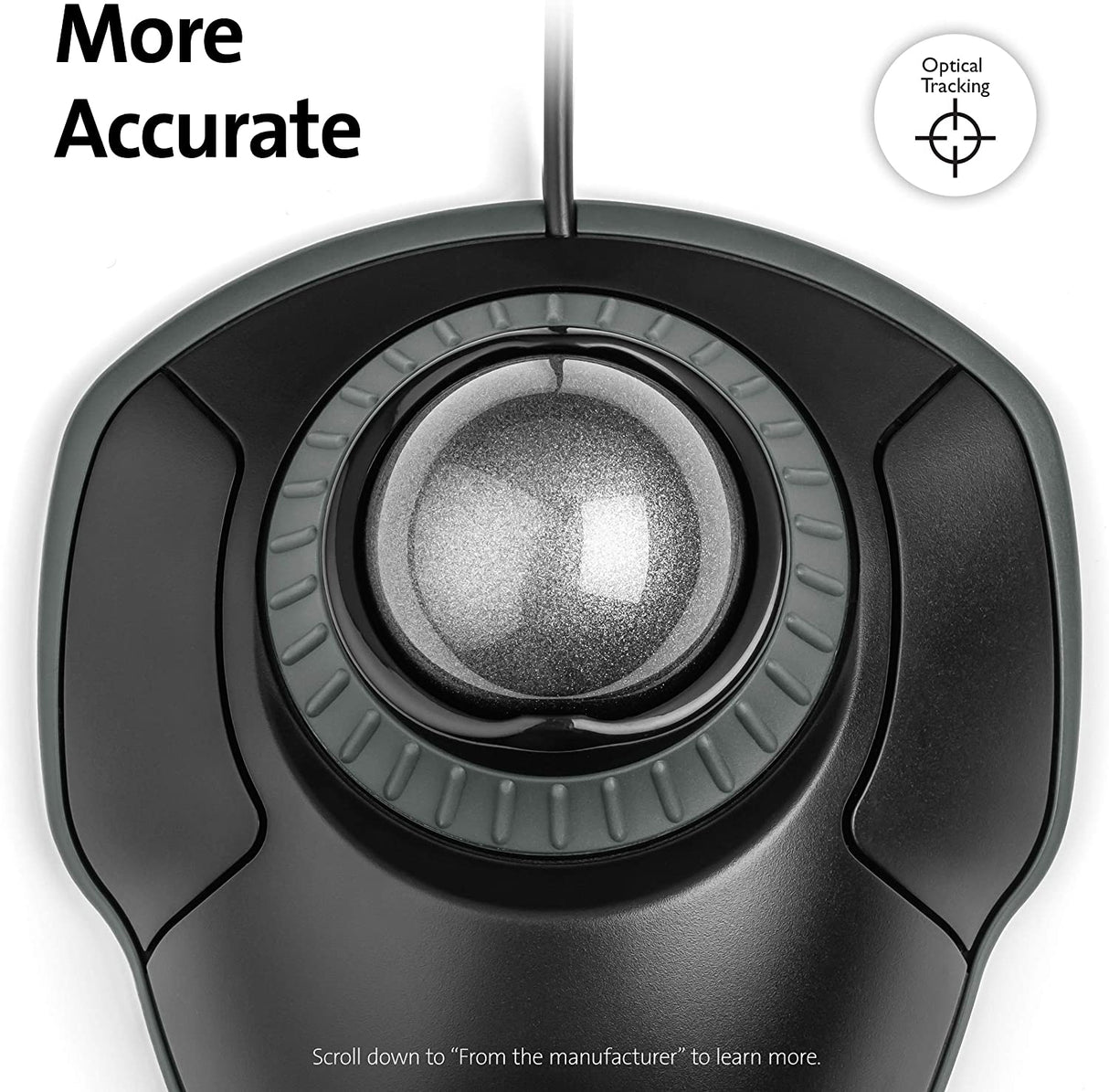 Kensington Orbit Trackball Mouse with Scroll Ring - Finger Control Ergonomic Mouse with Programmable Buttons, Precise Optical Control for Windows and MacOS - Space Gray (K75327WW) Black-Gray Wired