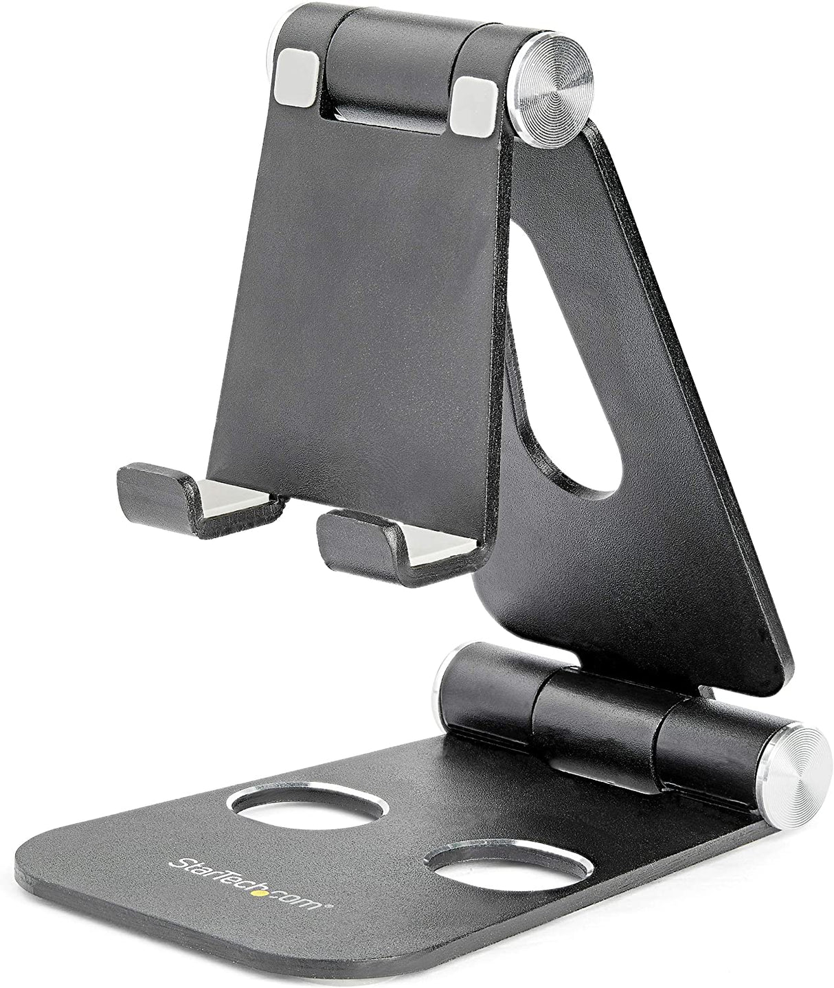 StarTech.com Phone and Tablet Stand - Foldable Universal Mobile Device Holder for Smartphones &amp; Tablets - Adjustable Multi-Angle Ergonomic Cell Phone Stand for Desk - Portable - Black (USPTLSTNDB)