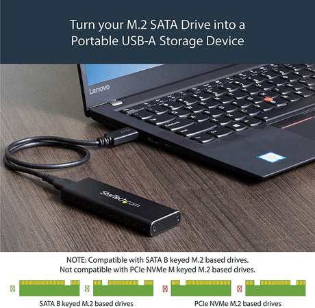 StarTech.com M.2 SSD Aluminum Enclosure to USB 3.0 (5Gbps) with UASP - M.2 NGFF SATA with B Key &amp; B+M Key - External M.2 Portable Enclosure (SM2NGFFMBU33), Black USB-A M.2 SATA