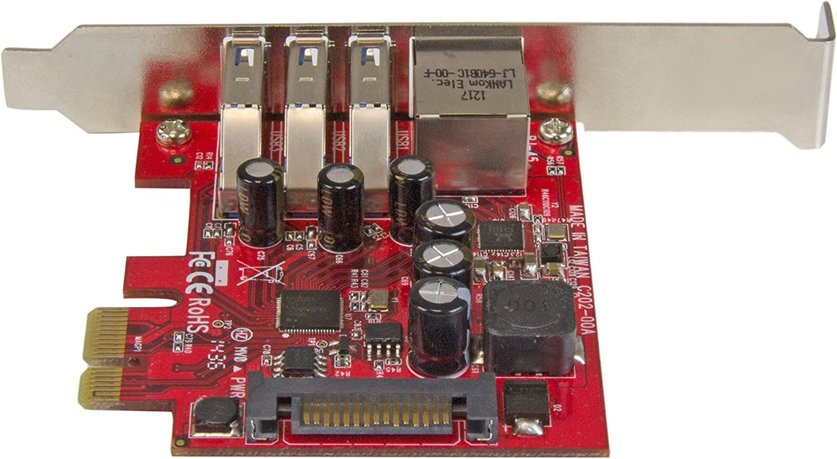StarTech.com 3 Port PCI Express USB 3.0 Card + Gigabit Ethernet - Fits Standard &amp; Low-Profile PCs - UASP Supported - Optional SATA Power (PEXUSB3S3GE) 3 Ext | 1 LAN PCI Express Single