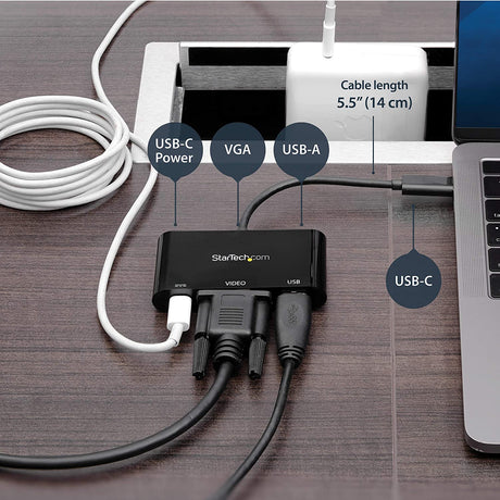 StarTech.com USB-C VGA Multiport Adapter - USB-A Port - with Power Delivery (USB PD) - USB C Adapter Converter - USB C Dongle (CDP2VGAUACP) 1x USB-A 3.0 | VGA