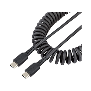 StarTech.com 3ft (1m) USB C Charging Cable, Coiled Heavy Duty Fast Charge &amp; Sync USB-C Cable, USB 2.0 Type-C Cable, Rugged Aramid Fiber, Durable Male to Male USB Cable, Black (R2CCC-1M-USB-CABLE)