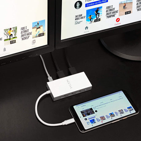 Accell Air USB C 4K InstantView Hub Dual Display HDMI - 3 x USB-A 3.1 (10Gbps), 2 x HDMI, 87W Power Delivery Type-C, Silver (U240B-002K) - Dealtargets.com