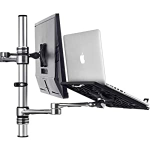 Ad Tec Laptop &amp; Display Monitor Desk/Table Combo Mount, Dual Arms, VESA, Adjustable, Clamp or Bolt Through, Ergonomic, Silver Aluminum(Af-at-NBC-P) - Dealtargets.com