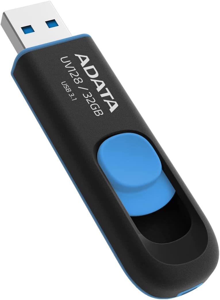 ADATA DashDrive Series UV128 32GB USB 3.0 Flash Drive, Black/Blue (AUV128-32G-RBE) - Dealtargets.com