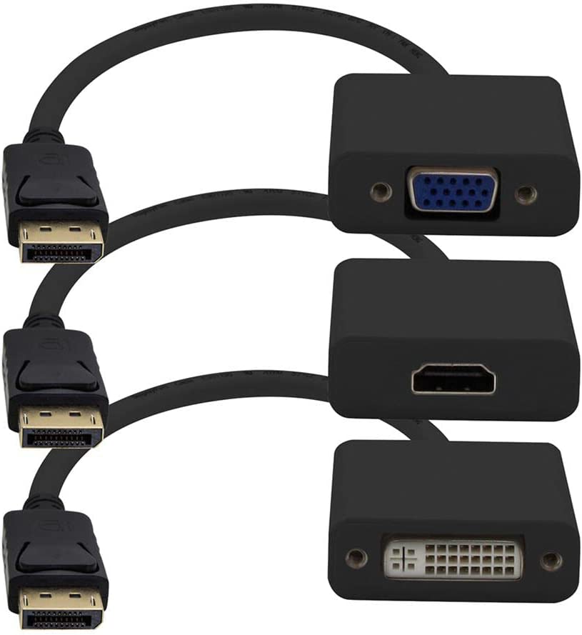 Addon networking AddOn 3-Piece Bundle of 8In DisplayPort Male to DVI, HDMI, and VGA Female Black Adapter Cables - 100% Compatible and Guaranteed to Work (DP2VGA-HDMI-DVI-B) - Dealtargets.com