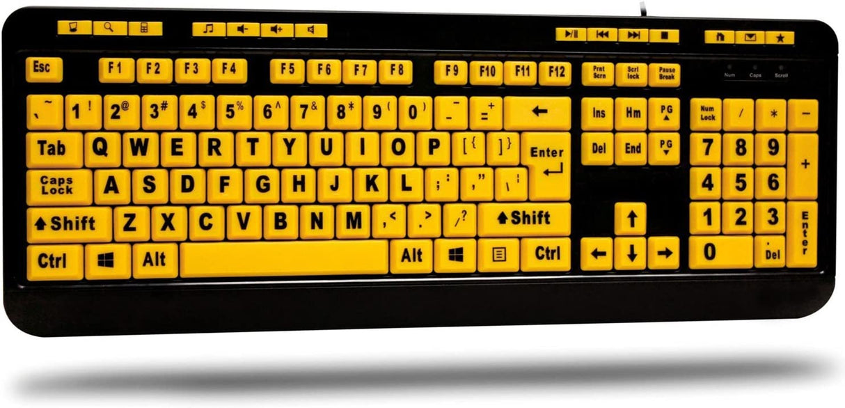Adesso AKB-132UY - Luminous 4 X Large Print Multimedia Desktop USB Keyboard, Black Yellow - Dealtargets.com