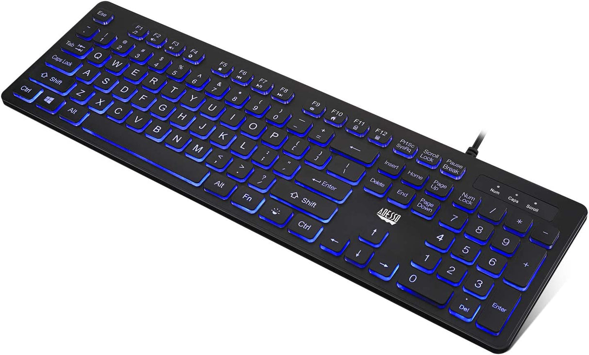 Adesso AKB-139EB Large Print Illuminated Desktop Keyboard - Dealtargets.com
