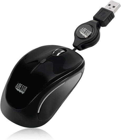 Adesso Ergonomic iMouse S8 - Retractable Optical USB Mouse (Black) - Dealtargets.com