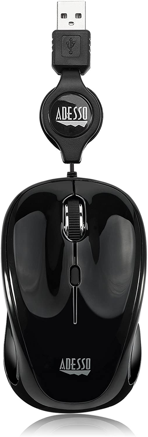 Adesso Ergonomic iMouse S8 - Retractable Optical USB Mouse (Black) - Dealtargets.com