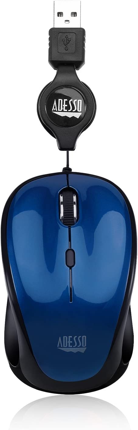 Adesso Ergonomic iMouse S8 - Retractable Optical USB Mouse (Blue) - Dealtargets.com