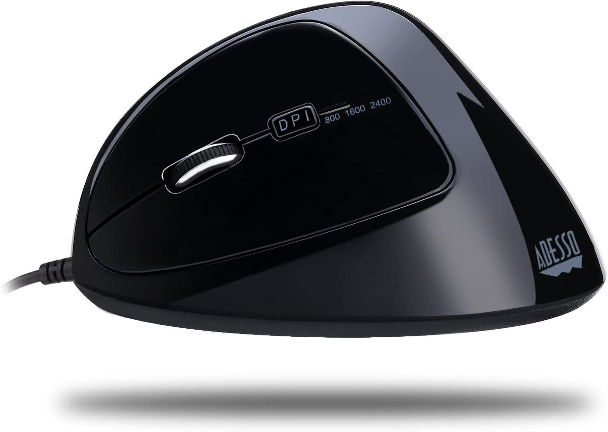 Adesso Imouse E7 - Ergonomic Mouse for Left Hand, with Cable, Programmable Functions, and Adjustable Weight, Black - Dealtargets.com