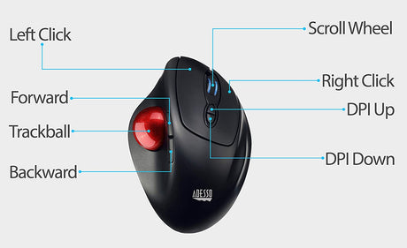 Adesso iMouse T30 Wireless Ergonomic Thumb Trackball Mouse with Nano USB Receiver, Programmable 7 Button Design, and 5 Level DPI Switch - Dealtargets.com