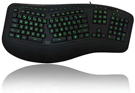 Adesso Tru-Form 150 3-Color Illuminated Ergonomic Keyboard AKB-150EB - Dealtargets.com