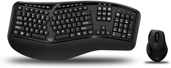 Adesso WKB-1500GB - Wireless Ergonomic Desktop Keyboard and Laser Mouse with Split Keys Design and Palm Rest for Comfort, Long Battery Life, Nano Receiver - Compatible for PC &amp; Windows XP/7/8/10,Black - Dealtargets.com