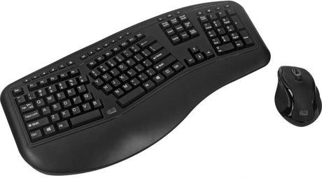 Adesso WKB-1500GB - Wireless Ergonomic Desktop Keyboard and Laser Mouse with Split Keys Design and Palm Rest for Comfort, Long Battery Life, Nano Receiver - Compatible for PC &amp; Windows XP/7/8/10,Black - Dealtargets.com