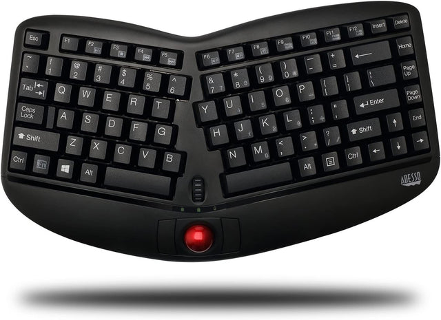 Adesso WKB-3150UB - Wireless Ergonomic Keyboard with Built-in Removable Trackball and Scroll Wheel, Split Key, Long Battery Life, Small and Portable -Compatible for Laptop/Desktop/PC/Windows XP/7/8/10 - Dealtargets.com
