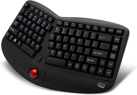 Adesso WKB-3150UB - Wireless Ergonomic Keyboard with Built-in Removable Trackball and Scroll Wheel, Split Key, Long Battery Life, Small and Portable -Compatible for Laptop/Desktop/PC/Windows XP/7/8/10 - Dealtargets.com