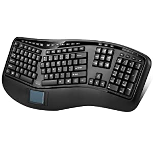 Adesso WKB-4500UB - Wireless Ergonomic Desktop Touchpad Keyboard, Split Keys Design, Palm Rest, Media Control Hotkeys, Long Battery Life - Compatible for Laptop/Desktop/PC/Windows XP/7/8/10, Black - Dealtargets.com