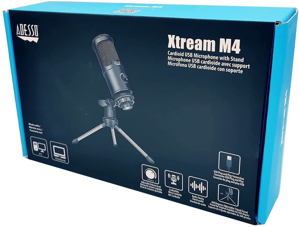 Adesso Xtream M4 Cardioid USB Microphone with Stand for Recording, Streaming and Meetings - Dealtargets.com